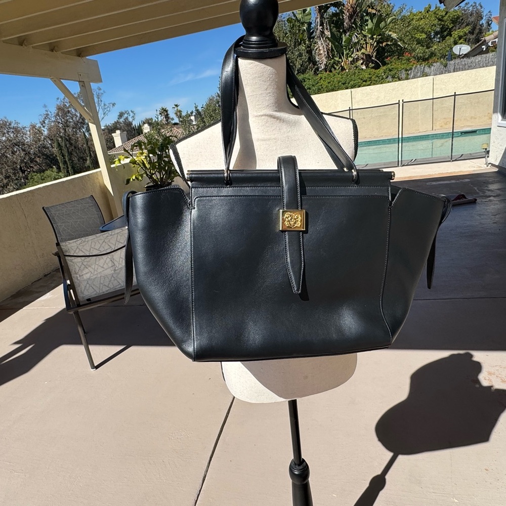 Bruno Magli Black Leather Tote with Gold Accent